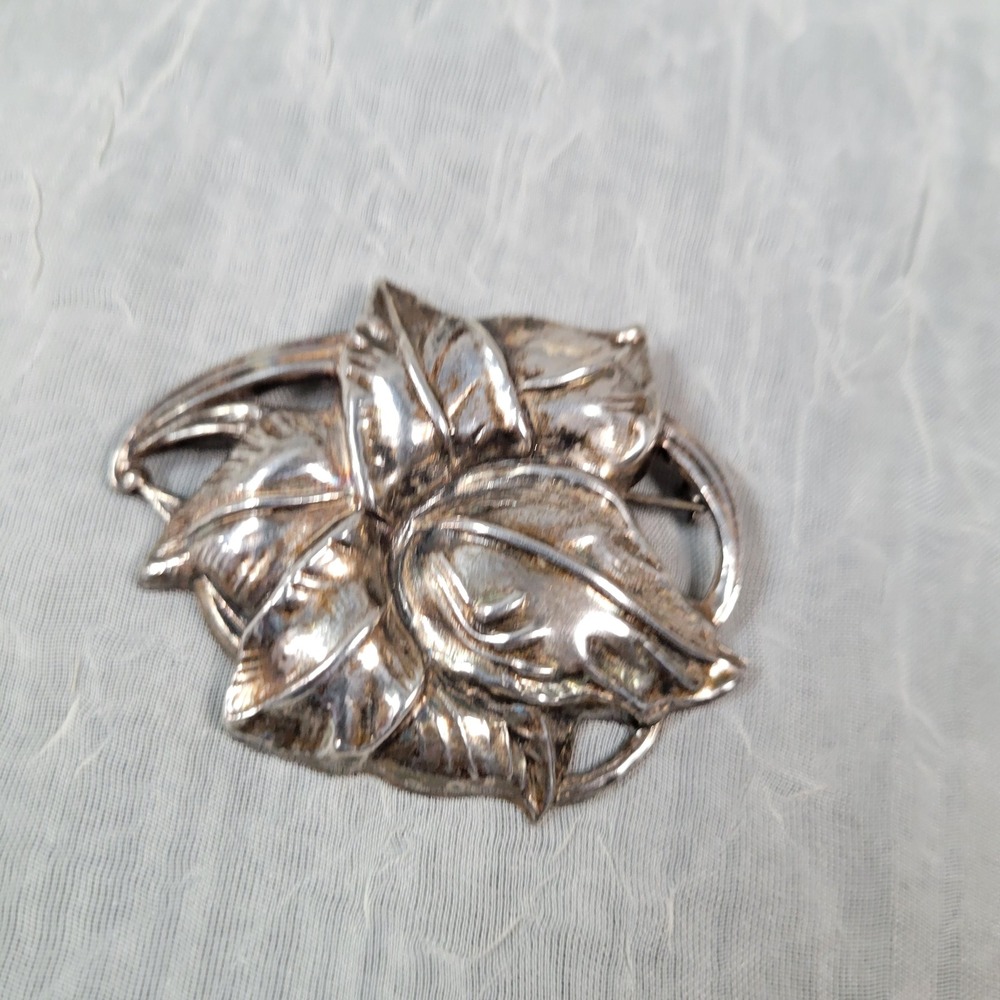 Vintage Sterling Silver Dimensional Floral Leaf Brooch Pin 11.45g